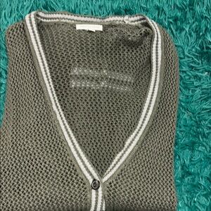 Olive Green V-Neck Button-Up Sweater